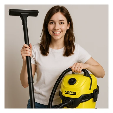 white girl with brown hair holding a Karcher vacuum cleaner, style 3 sticker