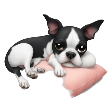 Boston terrier dog cuddling girl sleeping sticker