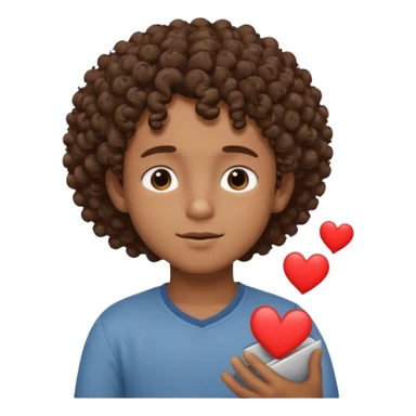 Brown boy with curly hair dreaming abouthis girlfriend small smirk on his face eyes closed with a little heart next to him sticker