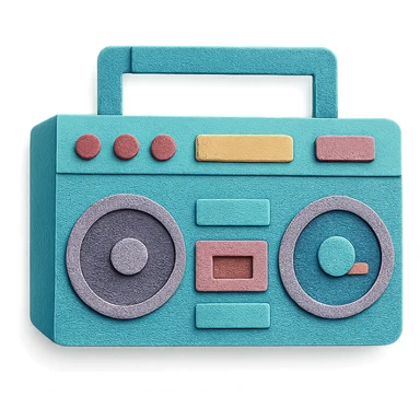 colorful paper-craft style boombox with layered paper look sticker
