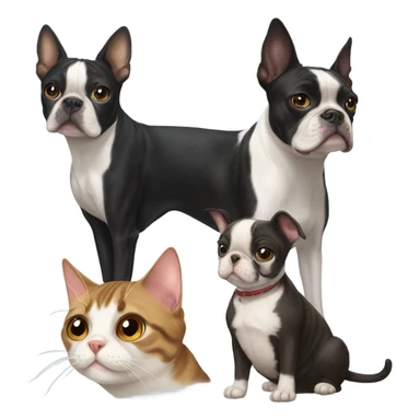 Two tabby cats and a Boston terrier sticker