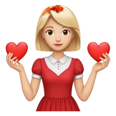 teacher with blond hair, wearing a dress, holding red hearts, white background sticker
