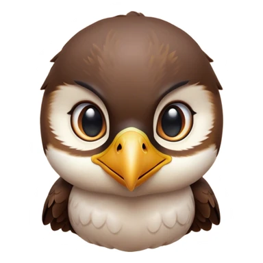 Cinematic Cute Falcon Portrait Emoji, Head tilted playfully and inquisitively, featuring a sleek, agile form with a delicately curved beak and round, sparkling eyes full of spirited charm, Simplified yet irresistibly adorable features, highly detailed, glowing with a warm, inviting glow, high shine, affectionate and lively, stylized with a touch of whimsical aerial grace, soft glowing outline, capturing the essence of a mischievous yet endearing falcon that seems as if it could dart out of the screen into your heart! sticker