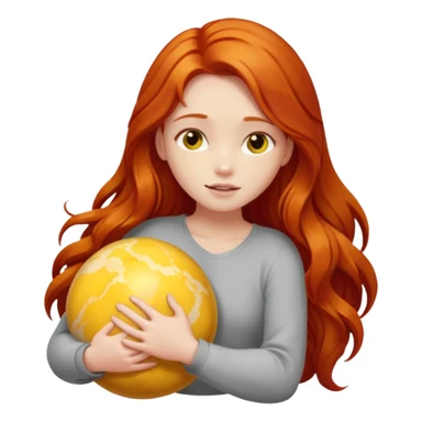Happy long haired redhead hugging big yellow marble sticker