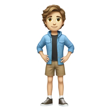 do a teenage boy with brown hair light eyes and a cute outfit, full body legs arms, SURFING  sticker