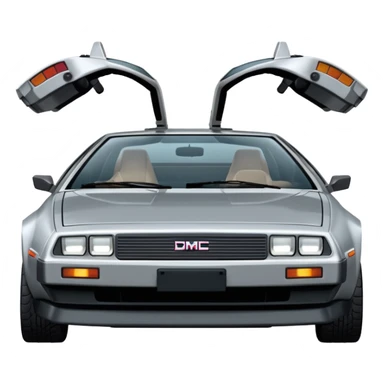 Silver DMC 12 Delorean, closed doors, back sideview sticker
