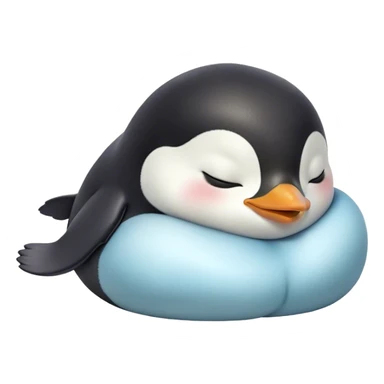 Meme-Worthy cute Sleeping Baby Penguin Portrait Emoji, Head resting peacefully with a contented smile, showcasing luxuriously soft down and a serene, slumbering gaze, Simplified yet hilariously adorable features, highly detailed, glowing with a soft, drowsy polar light, high shine, relaxed and utterly lovable, stylized with an air of playful laziness, bright and heartwarming, soft glowing outline, capturing the essence of a sleeping baby penguin that feels destined to become the next viral icon of adorable rest! sticker