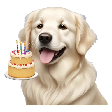 white golden retriever with birthday cake sticker