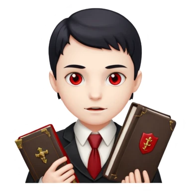 {
      "type": "human",
      "look": "young vampire student, tidy uniform, tie, red eyes, holding book",
      "description": "a young vampire student with red eyes wearing a neat uniform and holding a book"
    } sticker