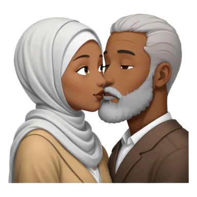 A black woman in hijab kissing a white man with grey beard sticker