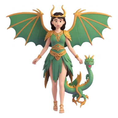 fullbody ancient woman with dragon wings, simplified, expressive, 3D look, iPhone emoji style sticker