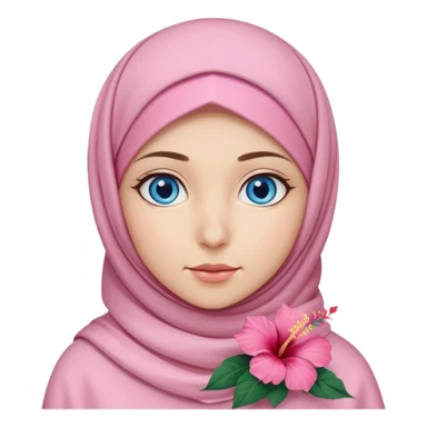 Turkish beautiful finish Konya girl blue eyes with light pink hijab islamic dress and had on her hijab hibiscus flower sticker