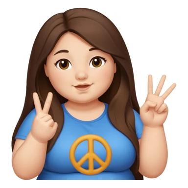 chubby brunette girl with long hair. chubby tummy showing, and she’s posing for an instagram picture with a peace sign. sticker
