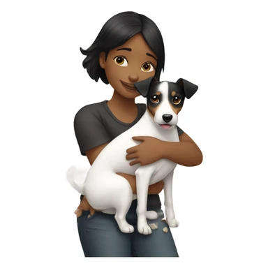white black haired girl hugging jack russell terrier sticker