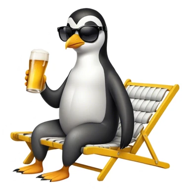 Pinguin in sunglasses drinking beer on a chaise longue sticker