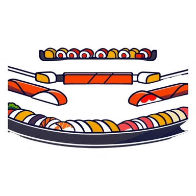 rotating sushi conveyor belt restaurant with colorful sushi plates sticker