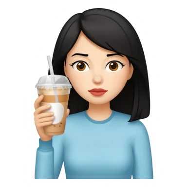 컴퓨터하면서 아이스 아메리카노(테이크아웃 잔에 담긴)를 많이 마시고 있는 피곤해보이는 검은머리 여자 sticker