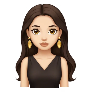 Beautiful woman,cute, long dark brown hair in dark dress with gold earrings sticker