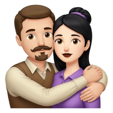 Tall white man with brown mustache goatee AND a short pale woman with long black hair, hugging sticker