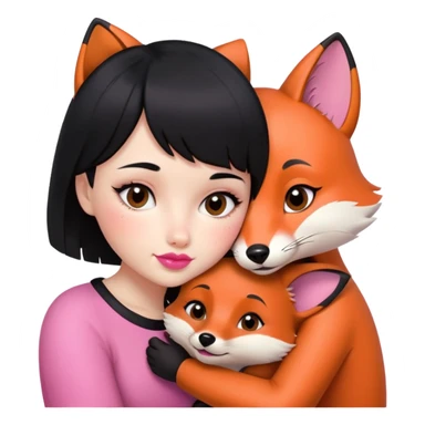 I have short black hair and littlebit fringe. I have 2 moles on my left cheek. I like fox and i want seen i hugging a fox on my emoji. I have pink natural lips. sticker