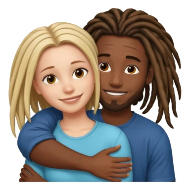 white girl hugging young black guy with dreads sticker