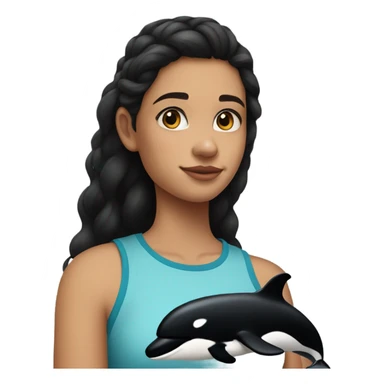 brunette teenager with orca tattoo on upper arm  sticker