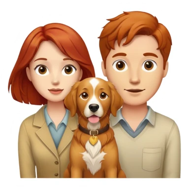 Red hair man and brown hair woman with a golden retriever between them sticker