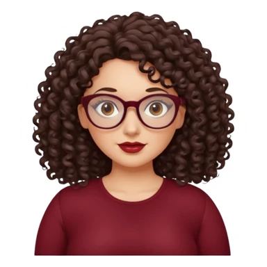 brunette , curly long hair , gray eyes , dark red glasses , curvy sticker