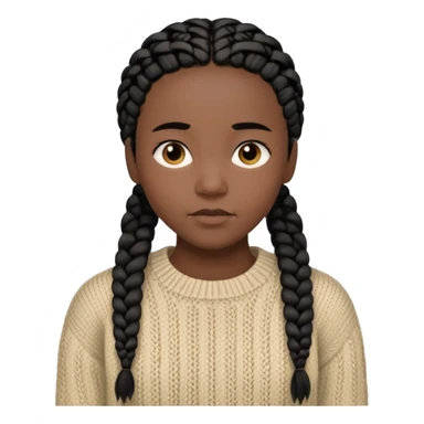 Her black skin glows warmly under the natural light, enhanced by the gentle textures of her knitted beige sweater and black hair in cornrows. her serene expression brings a quiet strength to the portrait.  sticker