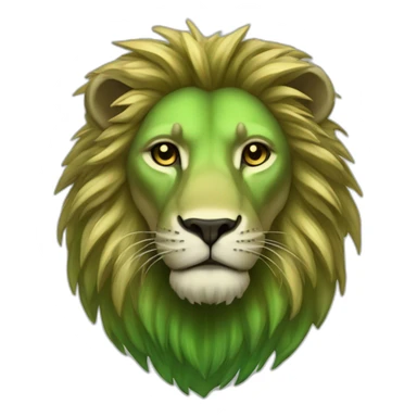 A hooded green-maned lion with a sun emblem sticker