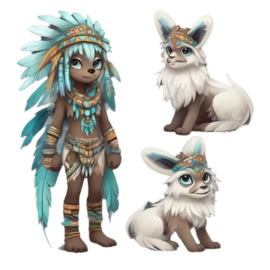 cute cool edgy ethereal l epic tribal fantasy animal fursona Fionbri creature by griffsnuff & LiLaiRa & Falvie with exotic colors with intricate patterns and feathers and headdress and necklace full body sticker