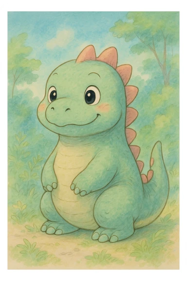 funny dinosaur, ghibli style sticker