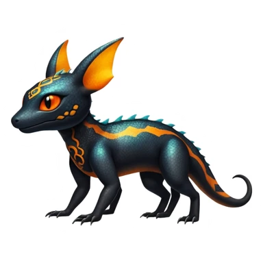 Colorful Iridescent Exotic Black and Orange Salandit-Aurorus-Umbreon-Fakémon-hybrid-creature (full body)  sticker