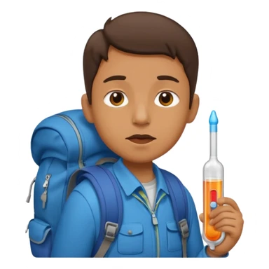 person travelling with backpack and a fever thermometer in there mouth sticker