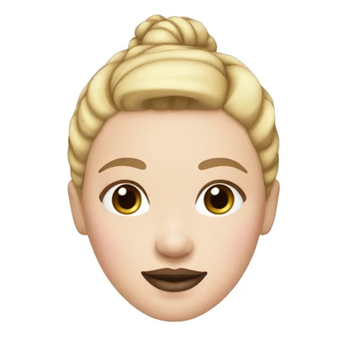 a woman with freckles, blue eyes, light skin, blonde hair with a bun, pink lips. black clothes. sticker