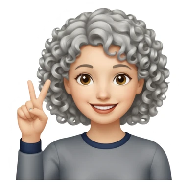 silver, short, wavy-haired with curls, smiling pretty lady, hopeful, pointing 2 fingers up


 sticker
