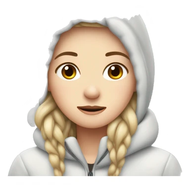 A white girl with squinted eyes freezes in the cold, hugs herself to keep warm sticker