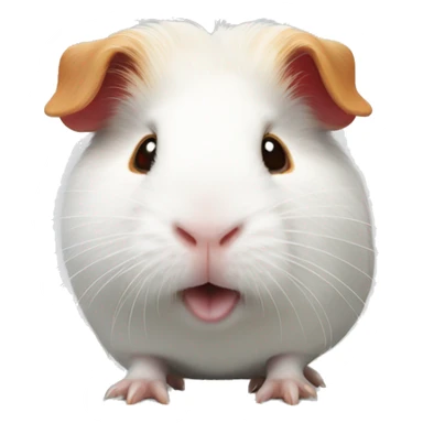 
White guinea pig, smiling, red spot on eye sticker