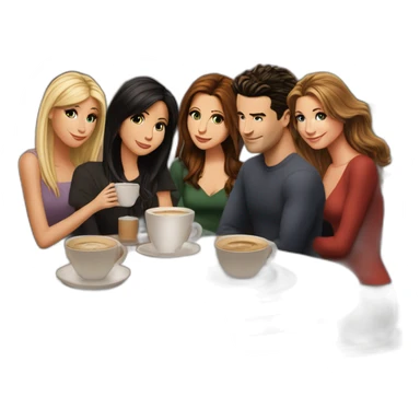 Ross, Rachel, Monica, Chandler, Joey, and Phoebe, all gathered for a coffee at Central Perk sticker
