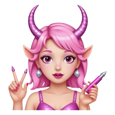 glitter pink girl naughty selfie glitter pink horns sticker