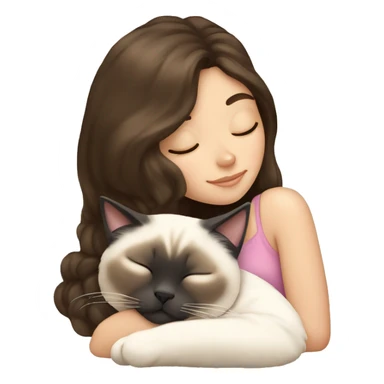 brunette white girl sleeping with her fluffy siamese cat  sticker