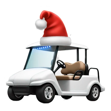 Golf cart white with string holiday lights and Santa hat on top sticker