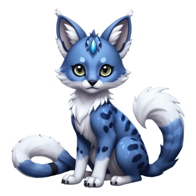 Cute kawaii cool edgy badass  glossy midnight-blue fur with silver starlight dusting fantasy-caracal-civet-genet-sergal-vernid-Gryphon-Cacomistle-Trico-oncilla-animal-Fakémon-hybrid-fursona (full body), facial markings, (realism style) sticker