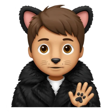 A man wearing black fur  showing his paws sticker