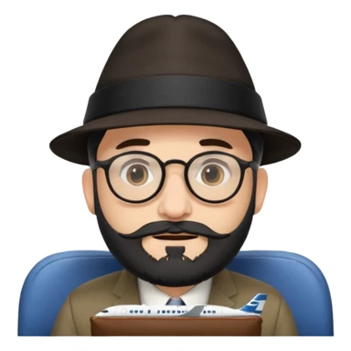 rabbi with a black hat, glasses, and blackish beard on airplane  sticker