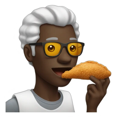 Dark skin man eating a piece of fried chicken sticker
