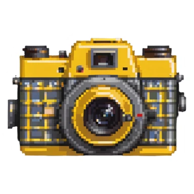 Vintage Kodak camera with yellow casing, pixelated style sticker