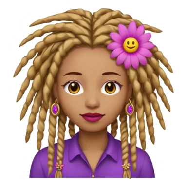 Gold dread locs pink emoji face purple flower in the hair red lipstick light brown face  just the face  sticker