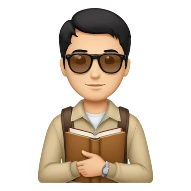 Man with sunglasses on his black hair wearing a book bag sticker