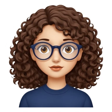 medium fair-skinned girl with brownish hazel eyes, roundish ovalish dark navy glasses, wavy curly choco brown hair sticker